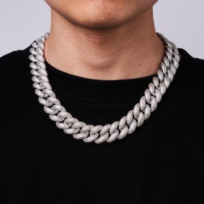 China Hiphop Diamond Necklace 19mm Cuban Claw Miami Chain Men's Ice Gold Plated Hip Hop Jewelry Hitter Necklace for sale