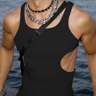 China Anti-pilling New Trend Sexy High Street Hollow Out Men's Open Side Slim Fit Tank Tops for sale