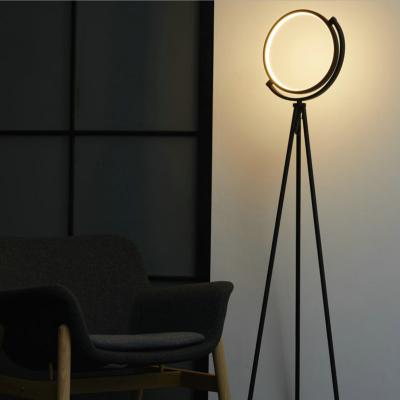 China Contemporary modern warm modern simple halo floor light circle rheostat light switch black aluminum tripod led standing floor lamp for sale