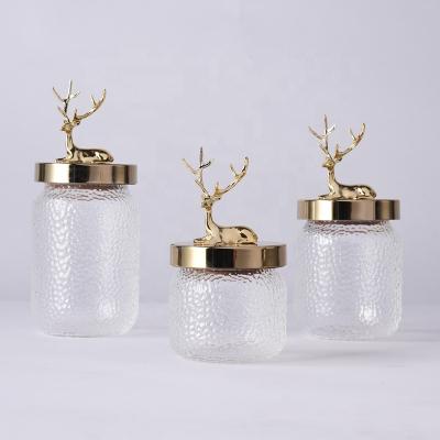 China Zhongshan Gold Luxury Storage Glass Jar Desktop Accessories Wholesale Handcrafted Decorative Metal for sale