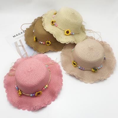 China New Baby Eco-Friendly Sun Straw Hat Summer Cute Flowers Beach Baby Outdoor Shade Brim Lace Wave Big Hat BG072 for sale