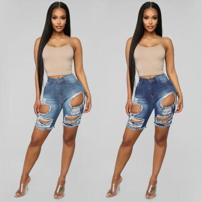 China Hot Selling Women Viable Stretch Hot Ladies Summer Denim Pants Shorts Skinny Ripped Lattice Shorts for sale