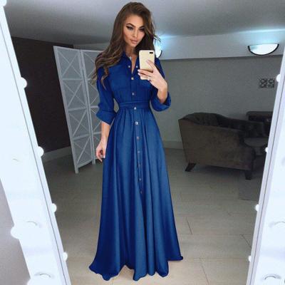 China Anti-wrinkle thin sleeve buttoned waist hot selling long lace hem long dress 8 color 8 yard spot BG400 for sale