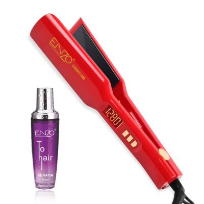 China Hotel ENZO Custom OEM Professional Hair Irons Wholesale Keratin Negative Super Wide Ceramic Flat Ion Flat Iron Hair Straightener for sale