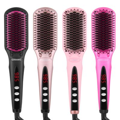 China ENZO Best Sell Portable Size Hand Held Straight Electric Hair Brush Professional LCD Display Paddle Show Fast Hair Straightener Comb for sale