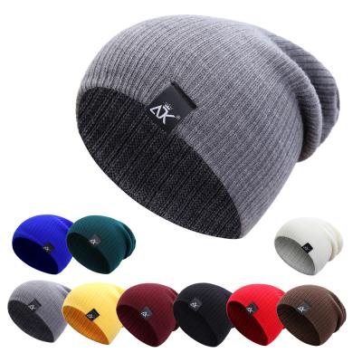 China Solid Warm Crochet Beanie Hat Female Baggy Cap Casual Slouchy Skullies Beanie Hat Women Knitted Windproof Men's Color Winter Windproof for sale