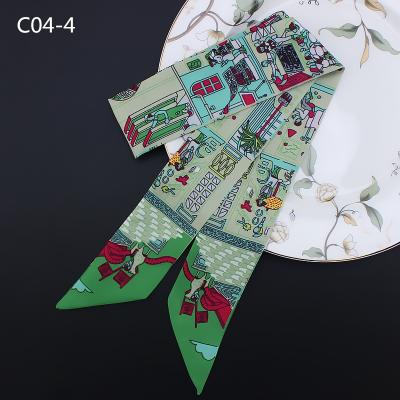 China Multifunctional Multifunctional Silk Scarf For Women Letter Handle Chain Bag Printed Ribbons Brand Fashion Head Scarf Small Long Skinny Scarves for sale