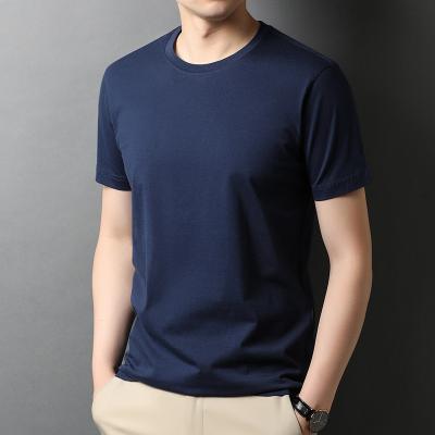 China Mercerized Cotton Men's Solid Color 80 Short Sleeve T-shirt Self-cultivation Cotton Trend Solid 100% Half-wrapped Top Men's T-shirt for sale