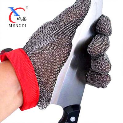 China Five Finger Cut Resistant 304 Stainless Steel Mesh Butcher Cut Resistant Gloves With Spring Belt for sale