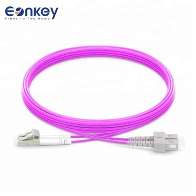 China FTTH FTTB FTTX Network LC/UPC to SC/UPC 2.0mm Duplex OM4 Fiber Optic Multimode Patch Cord for sale