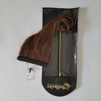 China Low MOQ Household Hair Extension Bag Customized LOGO High Quality PVC Wig Storage Bag Hair Extensions Packing Bag With Hanger for sale