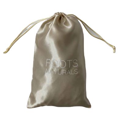 China Custom Luxury Promotion Gold Rose Gold Satin Drawstring Bundle Dust Silk Hair Extension Bag With Logo Printing for sale