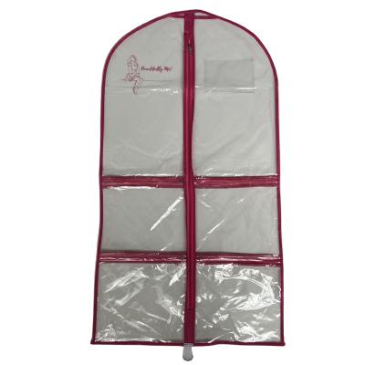 China Storage 60x100cm Hot Pink Trim Clear PVC Dance Costume Garment Bag With Pockets Personalized Clear Garment Bag With ID Pocket for sale