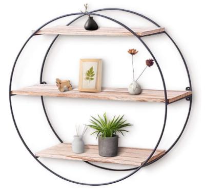 China Wooden Floating Round Frame Wall Shelves (Other) Adjustable Rustic Style Home Decorative Frame Floating Decoration for sale