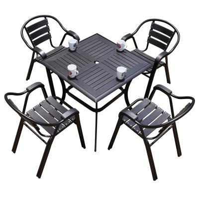 China Eco - Friendly Garden Yard Five - Piece Wooden Table And Plastic Outdoor Chair for sale