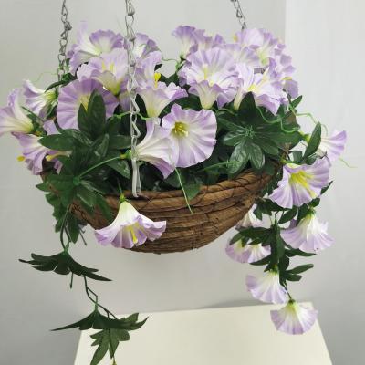 China Plastic Plant Almost Natural Hanging Silk Morning Glory Basket With Artificial Flowers At Wholesale Price for sale