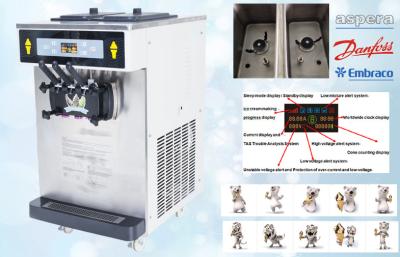 China Mini máquina de escritorio del helado, 38Liters/hora, sistema de prerefrigeración, mezclador en tolva en venta