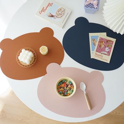 China Viable Cute Bear Kids Place Mat Non-Slip Double-Sided Leather Washable Mat Dining Table Food Mat For Baby Toddler Kids Wholesale for sale