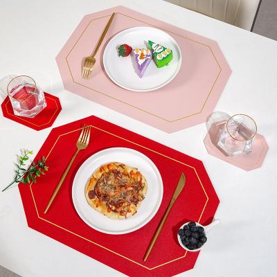 China Faux Leather Place Mat Waterproof Wipeable Heat Resistant Washable Table Mat Viable For Dining Cafe Wedding Decoration for sale