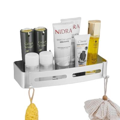 China No Need To Punch No Hole Design Bathroom Corner Drilling Shelf Space Aluminum Rectangular Wall Mounted Bathroom Storage Rack Double Wall Shelf for sale