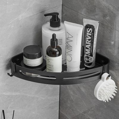 China Bolt Inserting Type No Drilling Shelf Aluminum Adhesive Wall Mounted Bathroom Shelf Double Wall Space Wall Shelf for sale