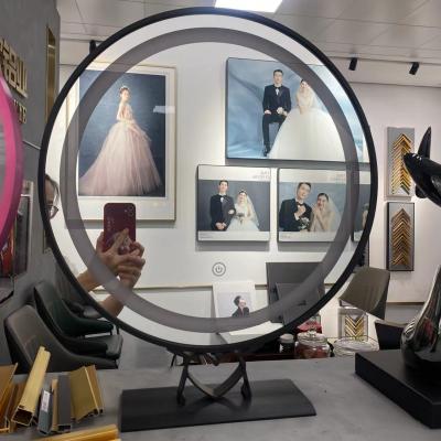 China Brushed Gold Black Round Metal Framed Big Circle Hanging Wall Mirror Dressing Mirror for sale