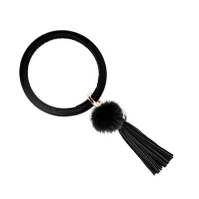 China Retro Key Chain Bracelet Bangle Bracelet Promotion Gift Beads Key Chain Colorful Wood Tassel Leather Bracelets for sale