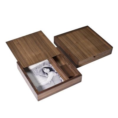 China Walnut and Pine Wood USB Photo and Photo Album Packaging Box with Flash USB Drive Box for Wedding for sale