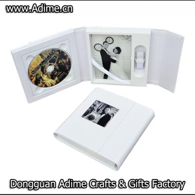 China Sustainable Wedding Leather Photo CD DVD USB Stick Packaging Box for sale