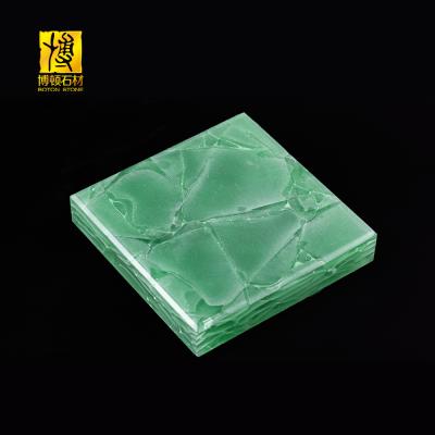 China Modern Artificial Onyx Slab Laminated Composite Green Jade Glass Curtain Wall for sale