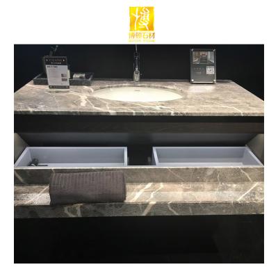 China Modern Dark Gray Marble Countertops Polished Bathroom Vanities With Tops for sale