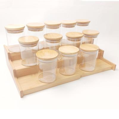 China Freshness Preservation Ready To Ship 12 Hot Set In Borosilicate Glass Jars 1 Spice Jar Glass With Lids Bamboo for sale