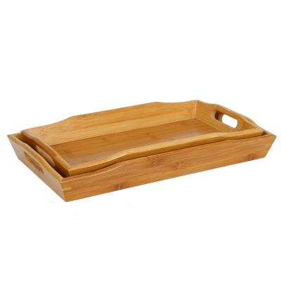 China Durable Bamboo Wooden Extra Large Restaurant Food Prep Trays With Handle 52x34x5cm for sale