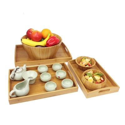 China 4 pcs bamboo wooden kitchen food serving tray disposable set with handle for wholesale 52x34x5cm for sale