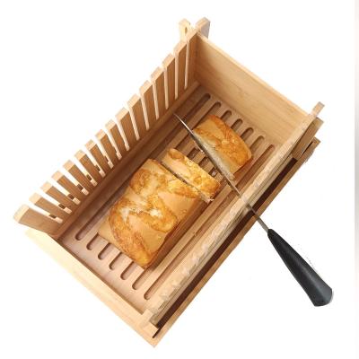 China Sustainable High Quality Foldable Bread Loaf Slicer Wooden Bamboo Cutter With Crumb Catcher for sale