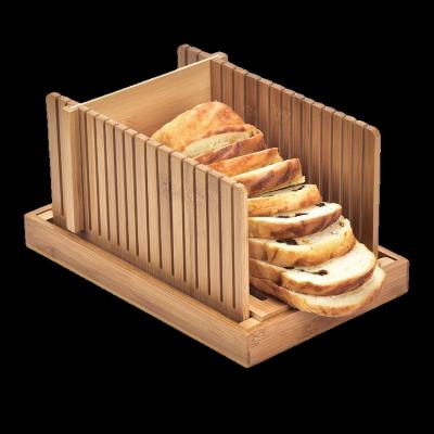 China Viable new style manual adjustable bamboo bread loaf slicer for homemade bread with crumb catcher for sale