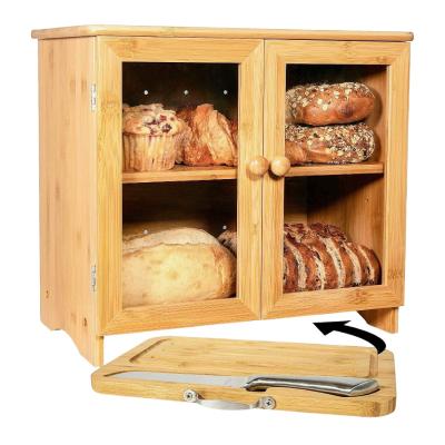 China Freshness Keeping New Eco Style Kitchen Storage Jar Wooden Bread Box Bread Storage Bamboo Barrel With Cutting Board for sale