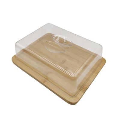 China 100% Freshness Preservation Natural Wooden Bamboo Rectangular Bread Pizza Cup Bamboo Cake Tray With Cover for sale