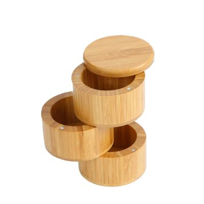 China 3 Tiers Kitchen Sustainable Bamboo Containers Seasoning Box Organizer Storage Box With Magnetic Swivel Lids for sale