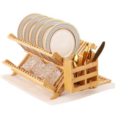 China 100% Sustainable Bamboo Folding 2 Row 18 Slot Collapsible Moso Dish Cup Rack Drying Rack For Pot Dish Mug for sale