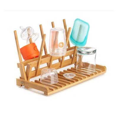 China Hot Selling Sustainable Foldable Kitchen Countertop Bamboo Bottle Drying Rack For Baby for sale