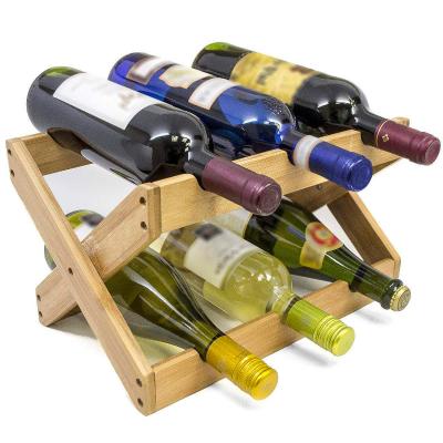 China Sustainable Foldable Bamboo Countertop Bottle Storage Wine Rack Rack For 6 Bottle Kitchen Party for sale