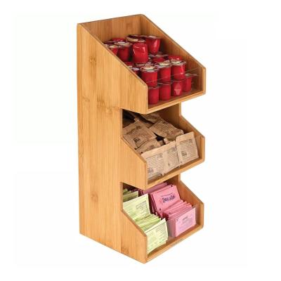 China Stored 3 Tiers 3 Compartment Natural Bamboo Wooden Tea Bag Holder Box With Acrylic Lid for sale