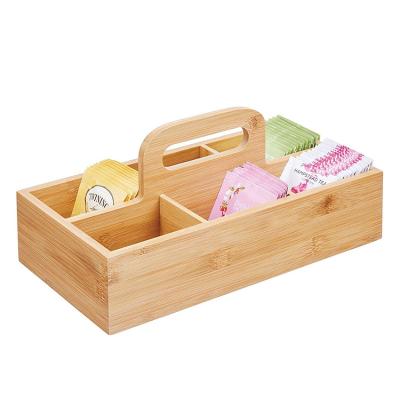 China Bamboo Storage Box 6 Compartments Sustainable Organic Small Organizer With Handle For Kitchen And Bathroom for sale