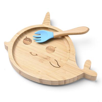 China Sustainable Wholesale Eco Friendly Bamboo Kids Dish Set With Custom Animal Design for sale