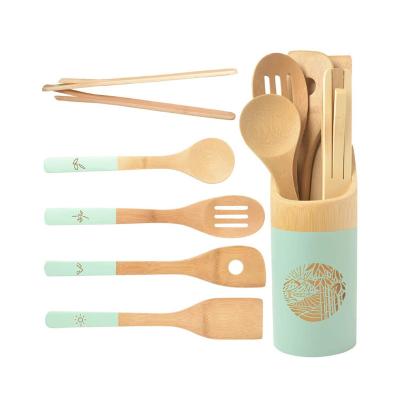 China OEM Sustainable Luxury Design Wholesale Bamboo Kitchen Utensil Set With Rack for sale