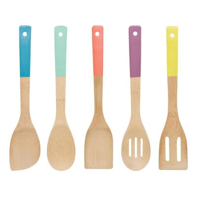 China Viable Wholesale Rainbow Color Manufacturer Wooden Cooking Utensils Bamboo Cookware Set for sale