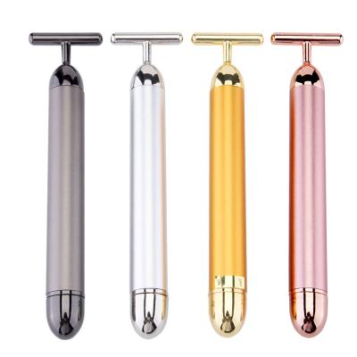 China Comfortable 24K Gold Beauty Massager Device Facial Vibration Slimming Face Roller Instrument for sale