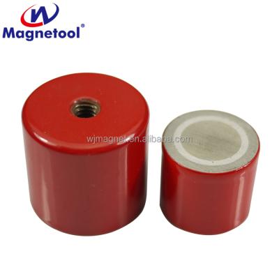 China Industrial Magnet Red Deep Threaded Alnico Pot Magnet With Aluminum Spacer for sale