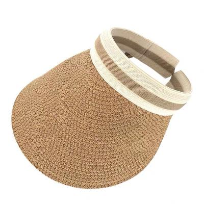 China Striped Women Fashion Air Top Wide Brim Straw Hat Paper Straw Visor Summer Beach Sun Visor Hat for sale